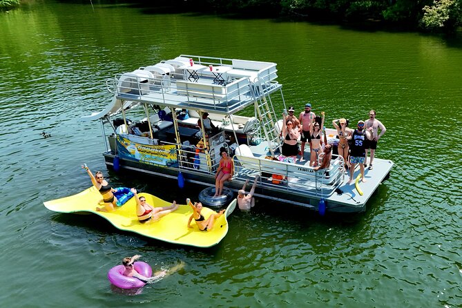 30ft Double Decker Triple Slide Party Boat with Captain up to 22 - Party Cove on Percy Priest Lake: what the day really feels like