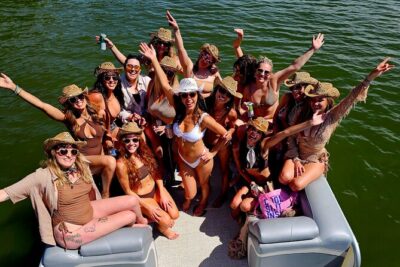 30ft Double Decker Triple Slide Party Boat with Captain up to 22 - Your double-decker triple slide boat setup (30ft, 200HP Suzuki)